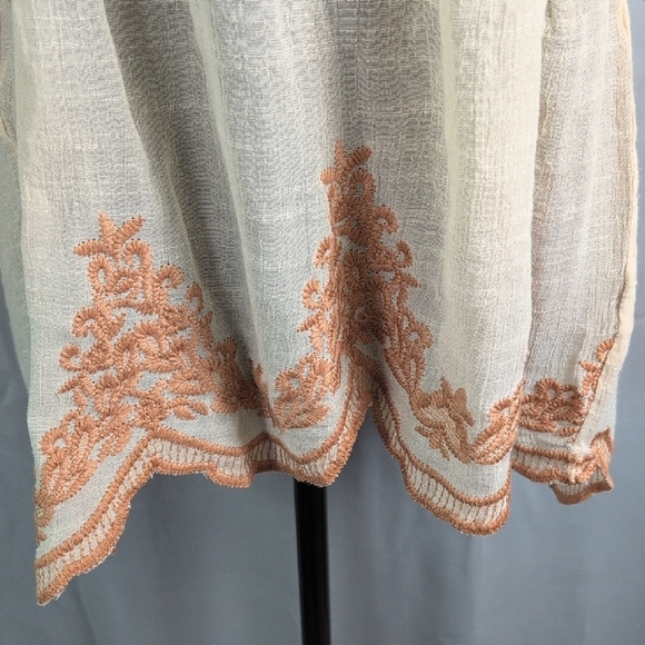 Women's Boho Chic Top - Cream and Blue - Picture 3 of 8